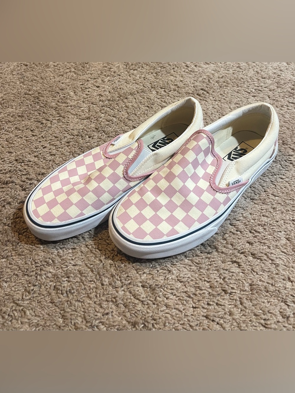 Vans Women Slip-On Checkerboard Sneakers - Pink & White